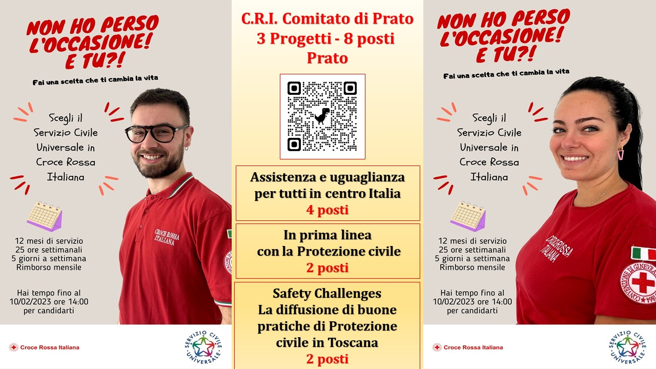 Servizio civile in CRI  a Prato - scadenza domanda 14.00 del 10/02/2023